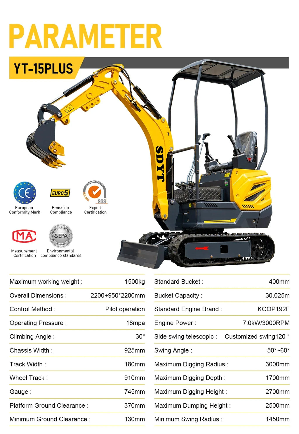 1.5 Ton Mini Excavator – Compact Micro Digger with Custom Colors for Greenhouse & Farm