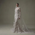 Ivory Lace Mermaid Wedding Dresses for Bride Removable High Neck Long Sleeve Backless Garden Beach Bridal Gown Customized