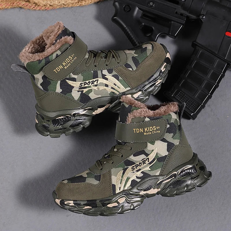 Kids Winter Snow Boots, Plush Camouflage, Warm Anti-Slip