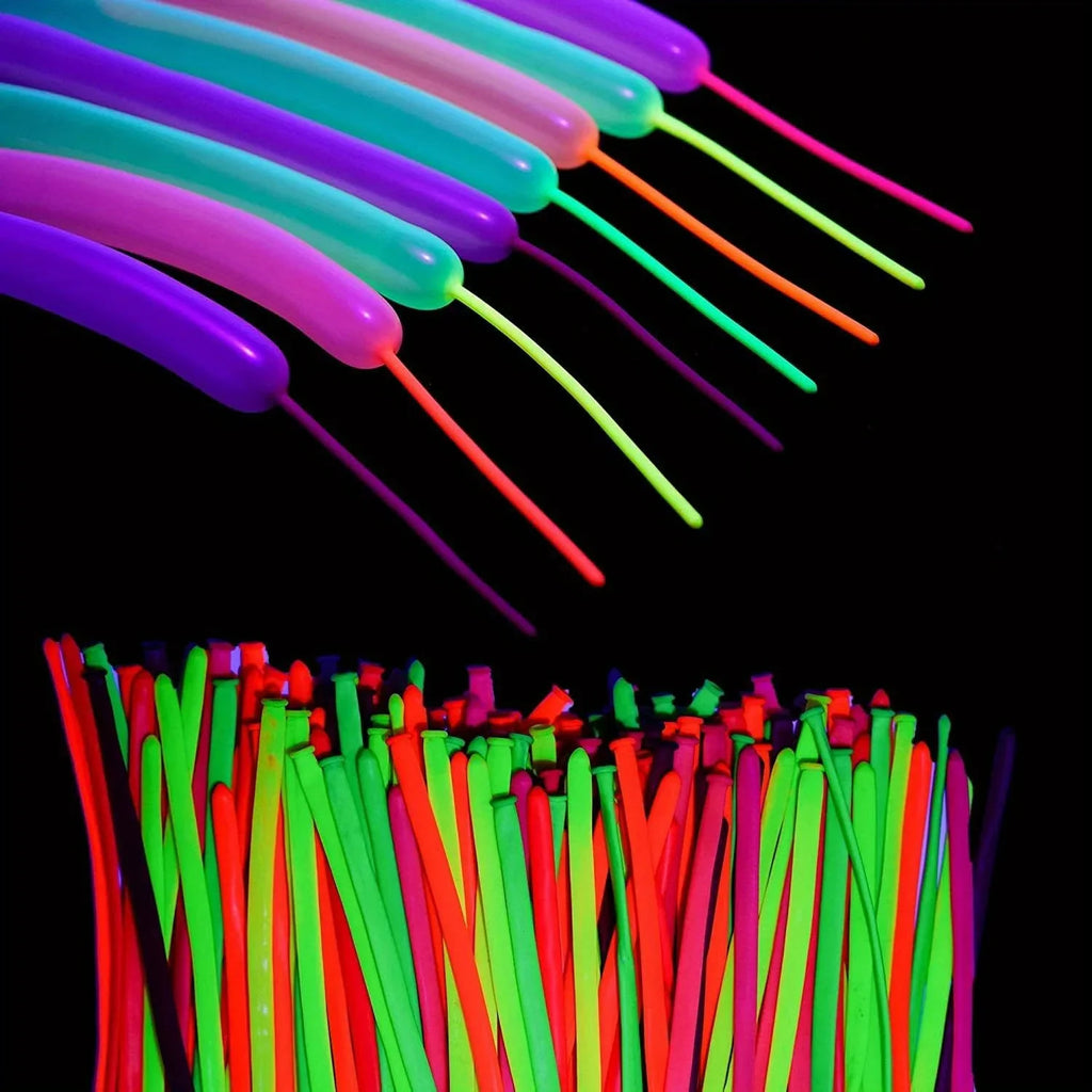 100pcs Neon Glow Long Balloons Backlight Reactive Fluorescent Colorful Long Latex Balloons DIY Twisting Birthday Wedding