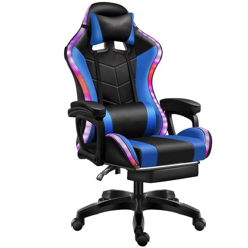 Colorful reclining massage gaming chair with lights and speakers