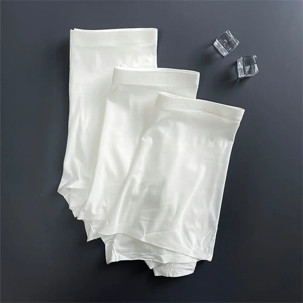3 Pc Summer Ice Silk Underwear Men Sexy Boxers Seamless Male Underpants Plus Size Ultra-thin Trunk Shorts