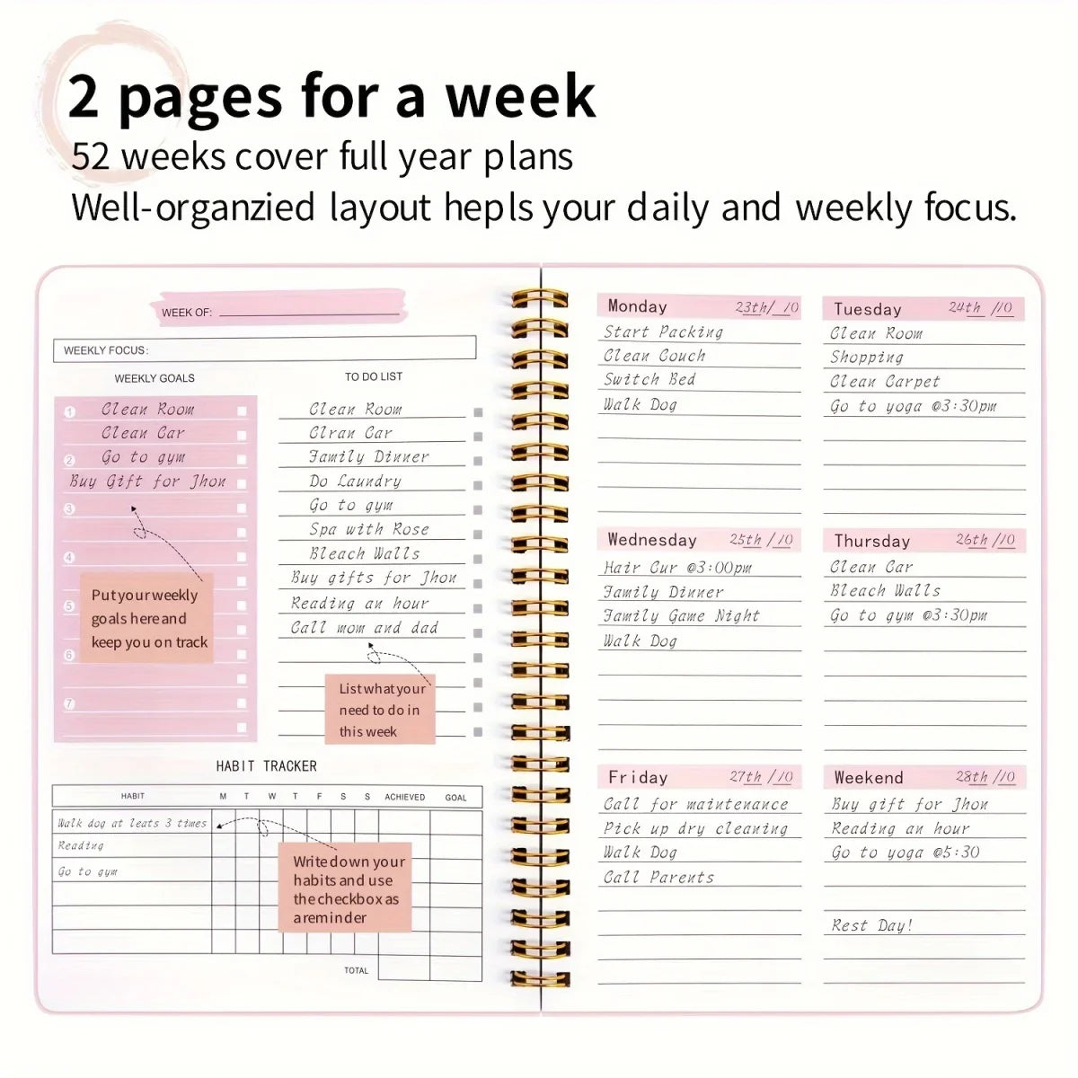 1pc Tree Pattern Spiral Bound Weekly Planner & Notebook & Schedule Organizer, Stationery For Office & School & Study, Plan Book