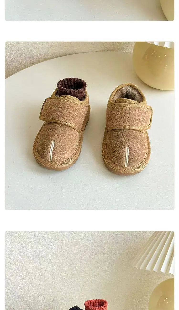 Kids Winter Snow Boots, Warm Plush Faux Suede, Anti-Slip