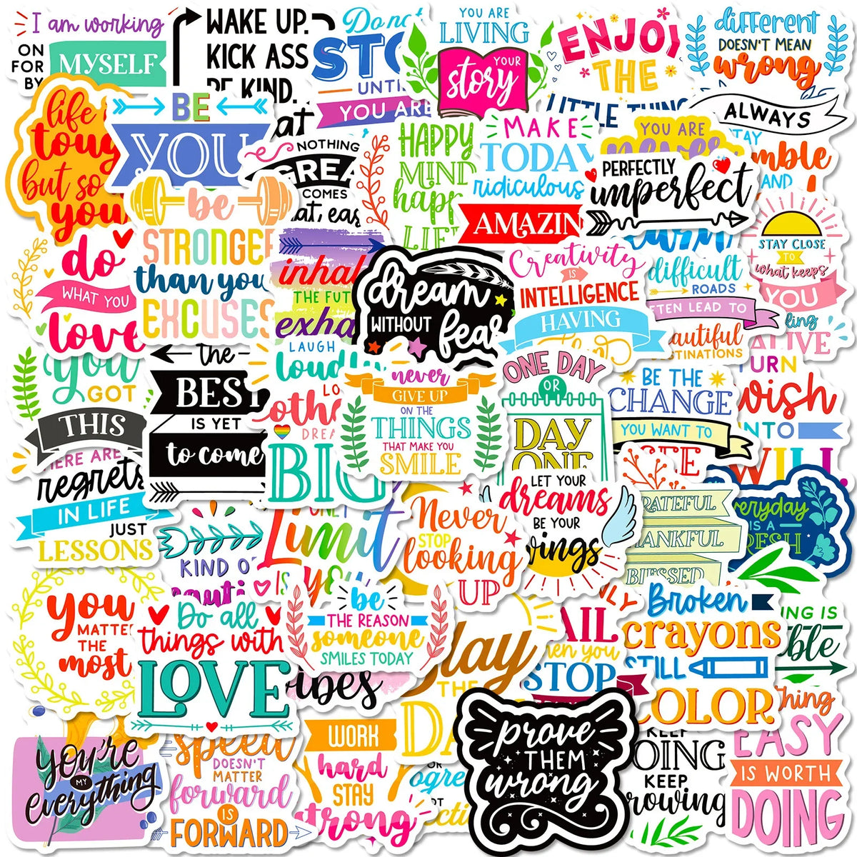 50 PCS Motivational Text Stickers English Short Sentences, Decorative Water Cup Wall Stickers