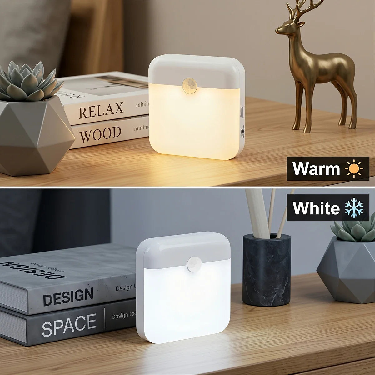 USB Charging Cupboard Lamp Dimmable White/Warm Light Motion Sensor LED Night Light for Bedroom Kitchen Stair Wardrobe Lighting