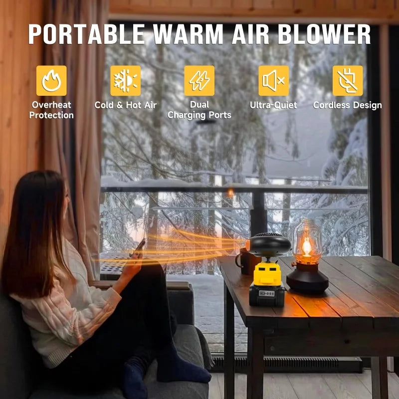 For Dewalt 20V MAX Battery Cordless Portable Space Heater, Indoor Outdoor Winter Warmer with USB Charging Port