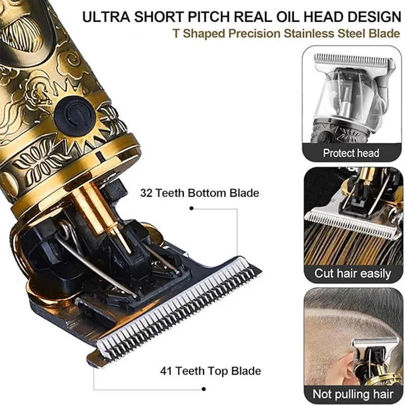 Rechargeable Mens T9 Carving Hair Clipper Vintage Portable USB Cleaning Barber Professional Hair Cutting Machine Beard Trimmer