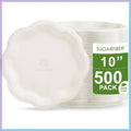 10 inch Compostable Paper Plates White Floral Acanthus Scalloped Disposable Dinnerware