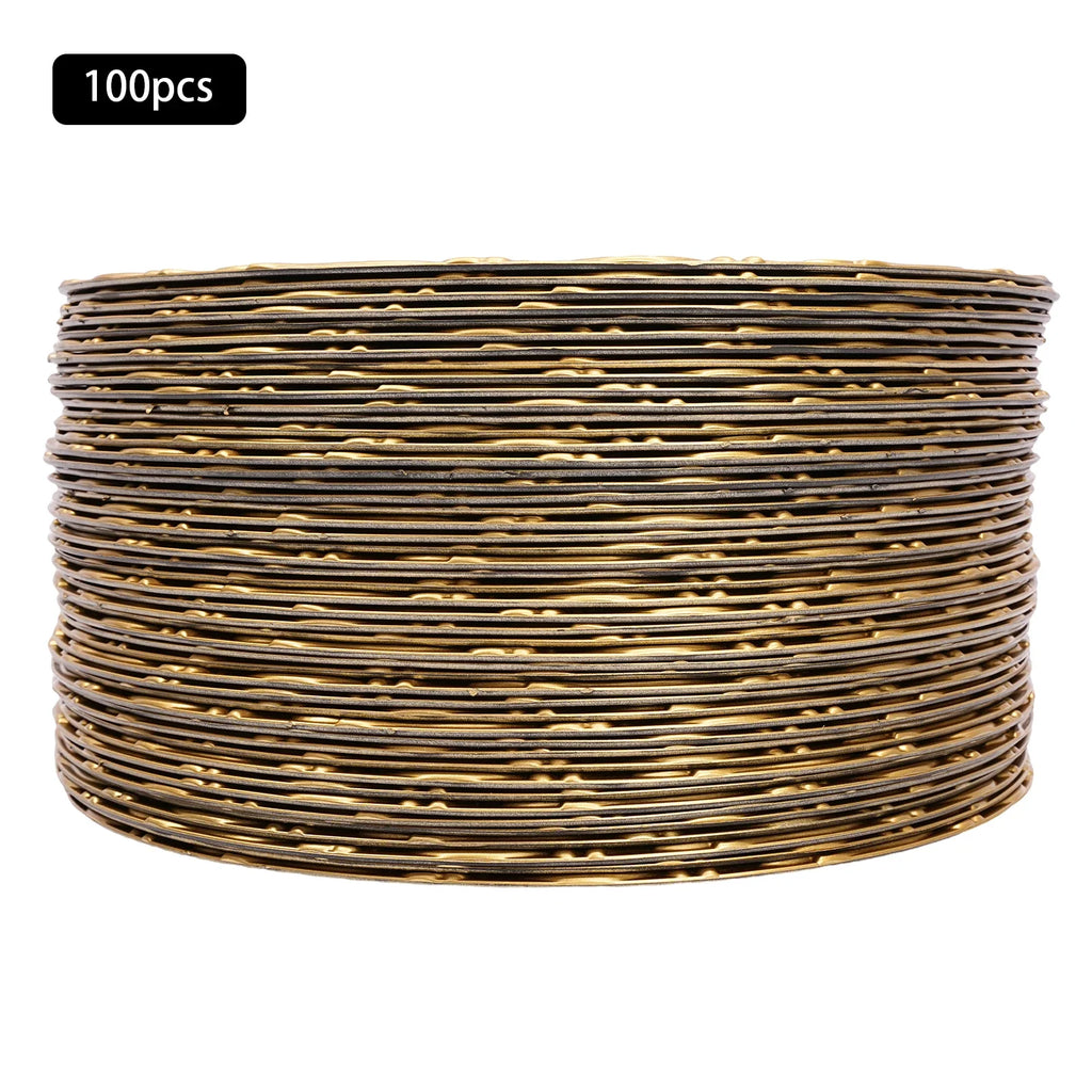 100-Pack Gold Charger Plates – Pp – 13" Embossed Rim – Spray Painted – Stackable – Elegant Wedding Banquet Party Table Decor