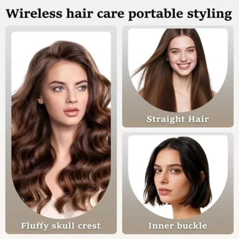 Mini Hair Straightener,Rechargeable Wireless Portable Hair Straightener Brush Anti Scald Shell Lightweigh for Travel Gift