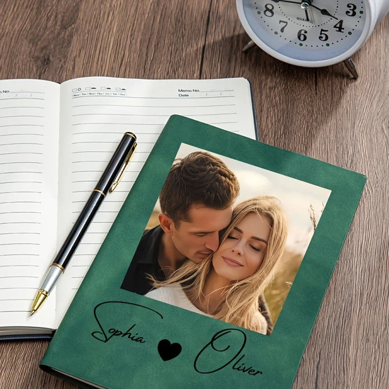 Customizable A5 Personalized Notebook - Personalized Your Name And Photo Couple Portrait