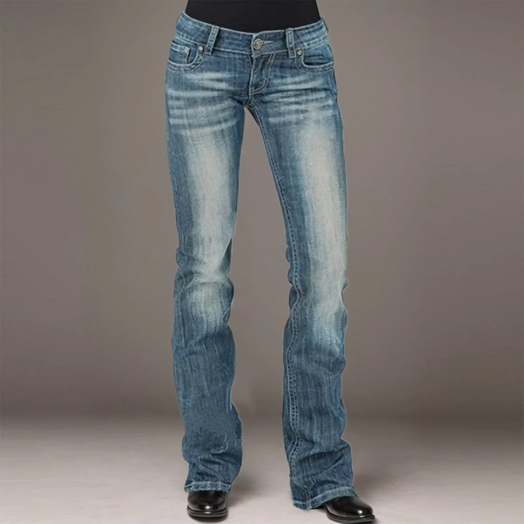 Jeans For Womens Stretch Mid Waisted Denim Pants Button Straight Leg Jeans Skinny Fit Denim Trousers Casual Ladies Streetwear
