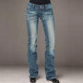 Jeans For Womens Stretch Mid Waisted Denim Pants Button Straight Leg Jeans Skinny Fit Denim Trousers Casual Ladies Streetwear