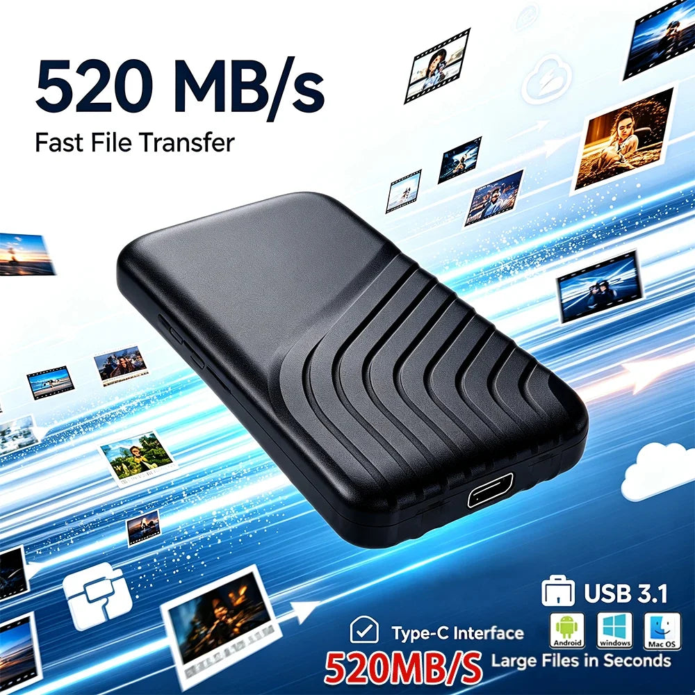 Portable External SSD 2TB 4TB High Speed USB 3.1 Mobile Solid State Drive Cross‑Device Data Storage For Notebook PC Mac