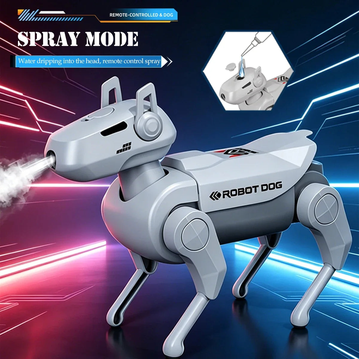 Remote Control Robot Toys,  Mechanical Spray Dog Model Move Forward Backward One-click Spray Mini Robotic Dog Gifts for Kids