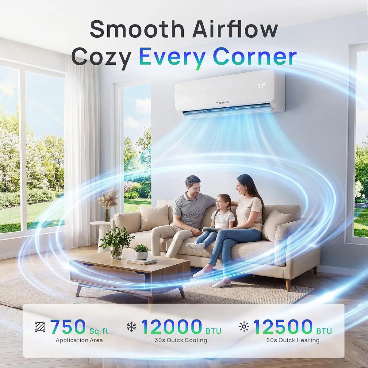 12000BTU Mini Split AC/Heating System, 19SEER2 115V Energy Efficient Mini Split Air Conditioner with Heat Pump, Cools, Custom
