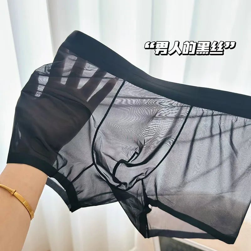N2025 Ultra Thin Ice Silk Boxers Underwear Men Semi-transparent Seamless Sexy Male Trunk Shorts Plus Size M-XXL