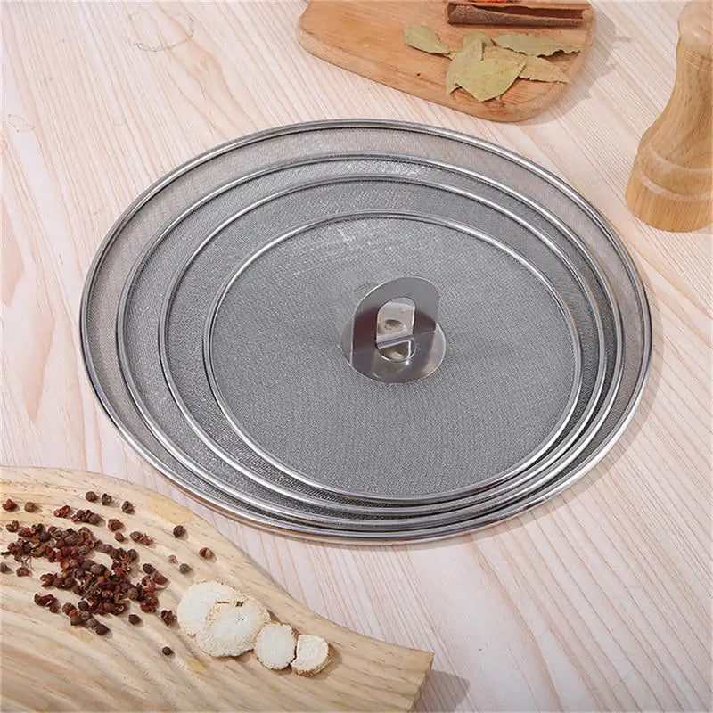 Dia. 25/29/33cm Stainless Steel Splatter Screen Mesh Pot Lid Cover Silver Oil Frying Pan Lid Cooking Tools Kitchen Gadgets