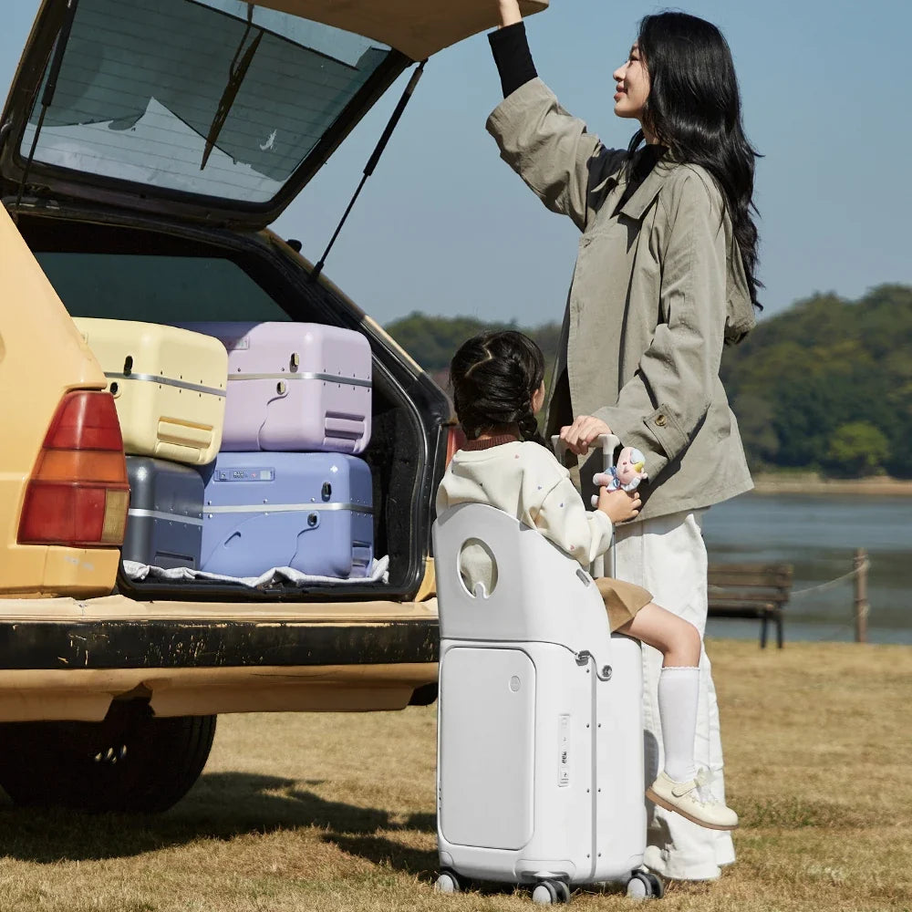 Mixi New Design 20 Inch Ride On Suitcase for Kids Luggage with Seat PC Aluminum Frame Check in Lugguage