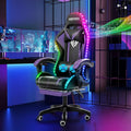 Fashion High Back Video Game Chair with Speakers Massage Computer Gaming Chair with LED Lights and Footrest