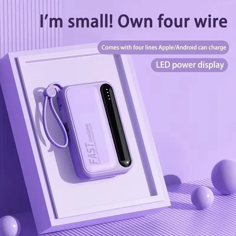 Lenovo CCC 500000mAh 4 Cables High Capacity Mini Power Bank Fast Charging Portable External Battery Supply New For iPhone Xiaomi