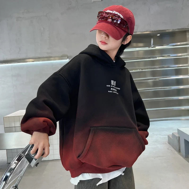 Kids Winter Hoodie, Warm Gradient Sweatshirt for Boys and Girls