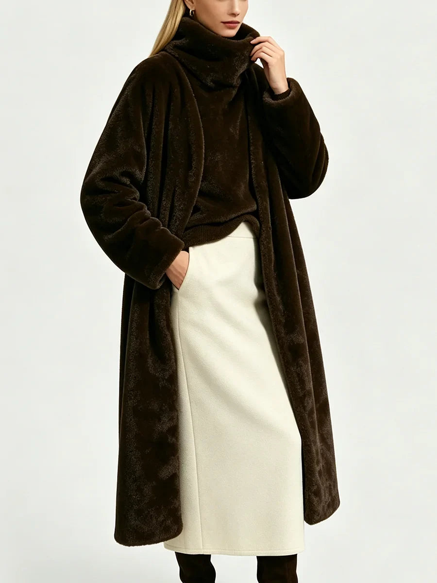 Women Open Front Faux Fur Long Coat Loose  Sleeve Plush Warm Winter Elegant Streetwear Ladies  Outerwear Jacket