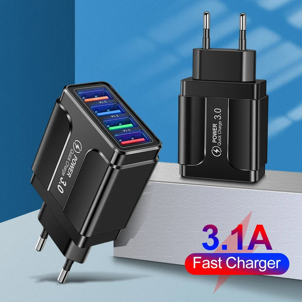 EU/US Plug USB Charger Fast Charge 3.1A For Phone Adapter for iPhone 12 Pro Max Tablet Portable Wall Mobile Charger Fast Charger