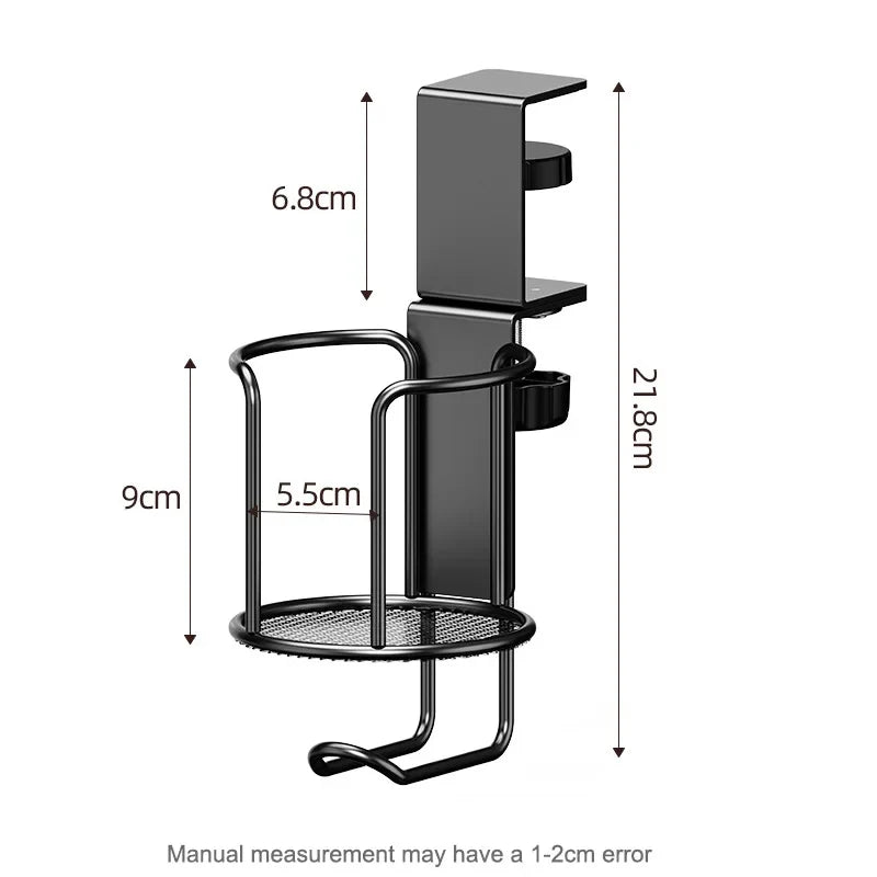 2 in 1 No Drill Desk Cup Holder Adjustable Upgraded Arm Clamp Stand 360 Degree Rotating Table Edge Clamp Anti-Fall Cup Holder