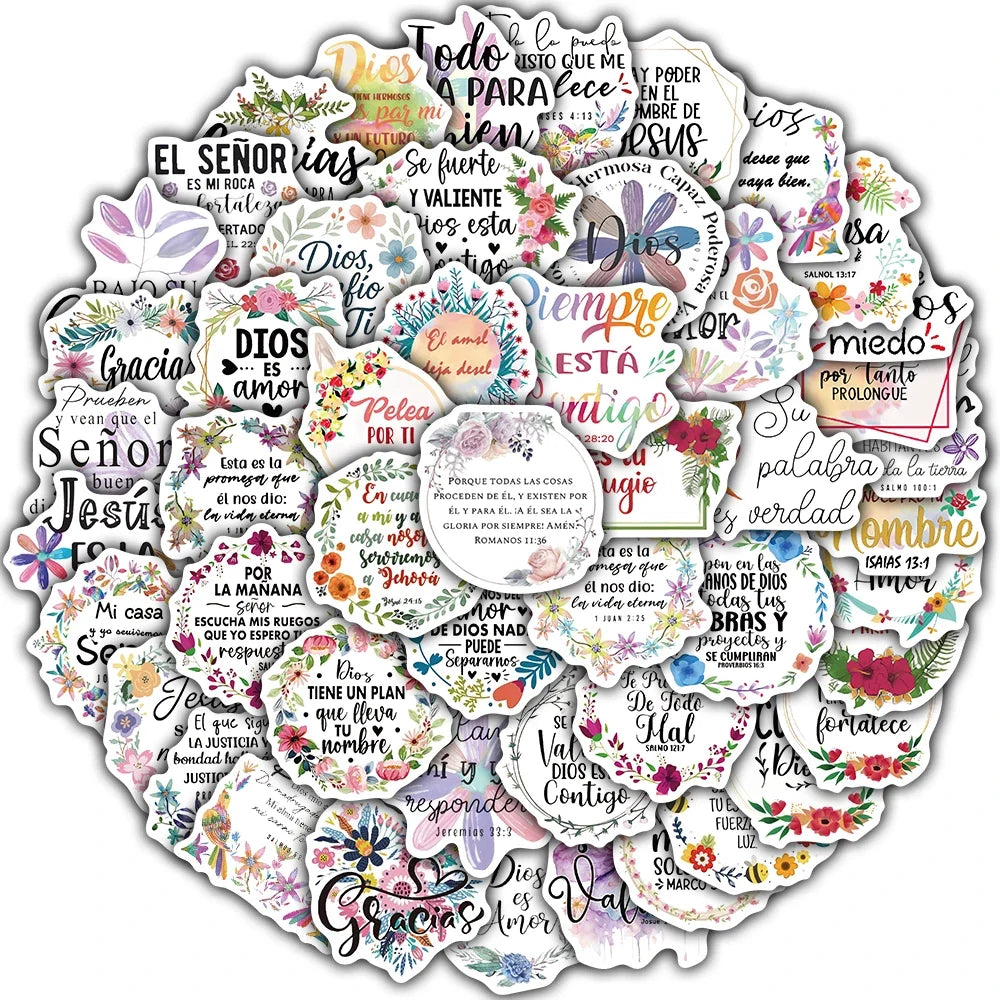 50PCS Spanish Motivational Text Stickers Motivational Waterproof Bicycle Stationary Scrapbooking Study Luggage Art Stickers