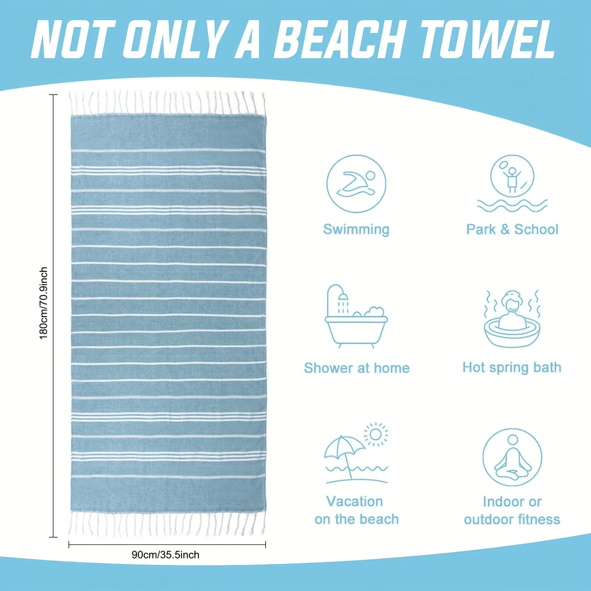 90*180CM Turkish Beach Towel Sauna Spa Gym Sports Fitness Fringed Bath Towel Kitchen Outdoor Soft Absorbent Quick Drying Towels