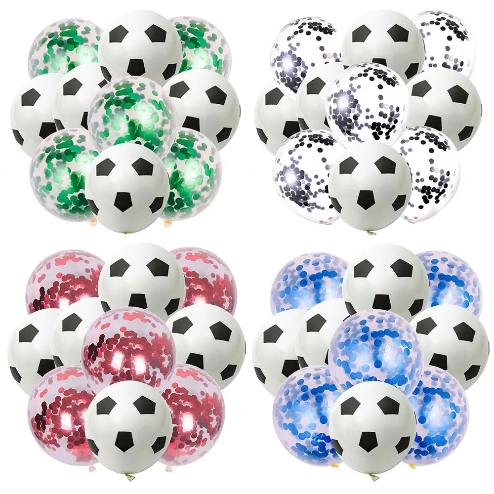 10pcs 12inch Soccer Balloons Red Blue Black White Confetti Football Latex Balloon Boy Soccer Birthday Party Baby Shower