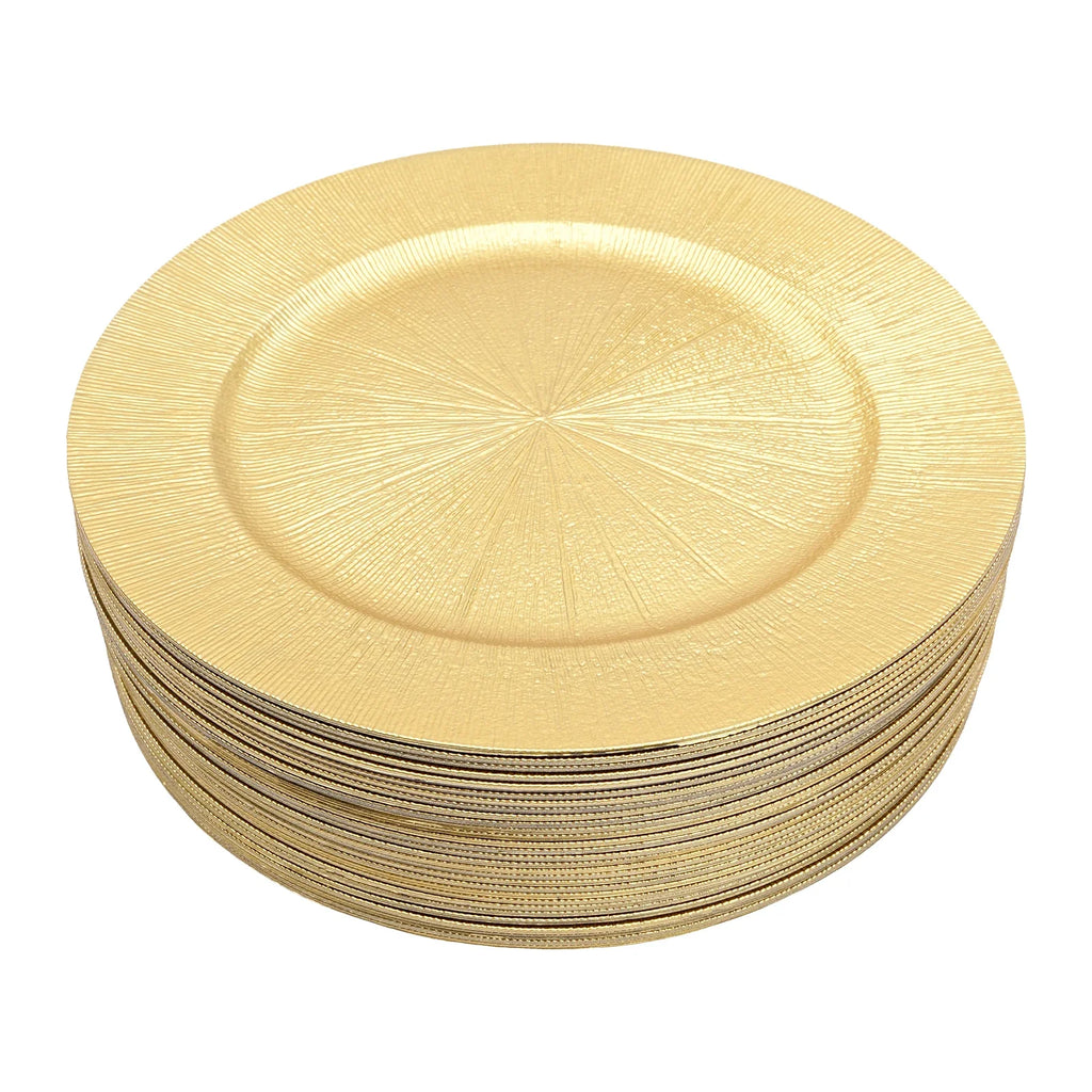 50-Pack Gold Charger Plates – Pp – 12.99" – Spray Painted – Stackable – for Wedding Party Banquet Table Decor – 17.64 Lbs