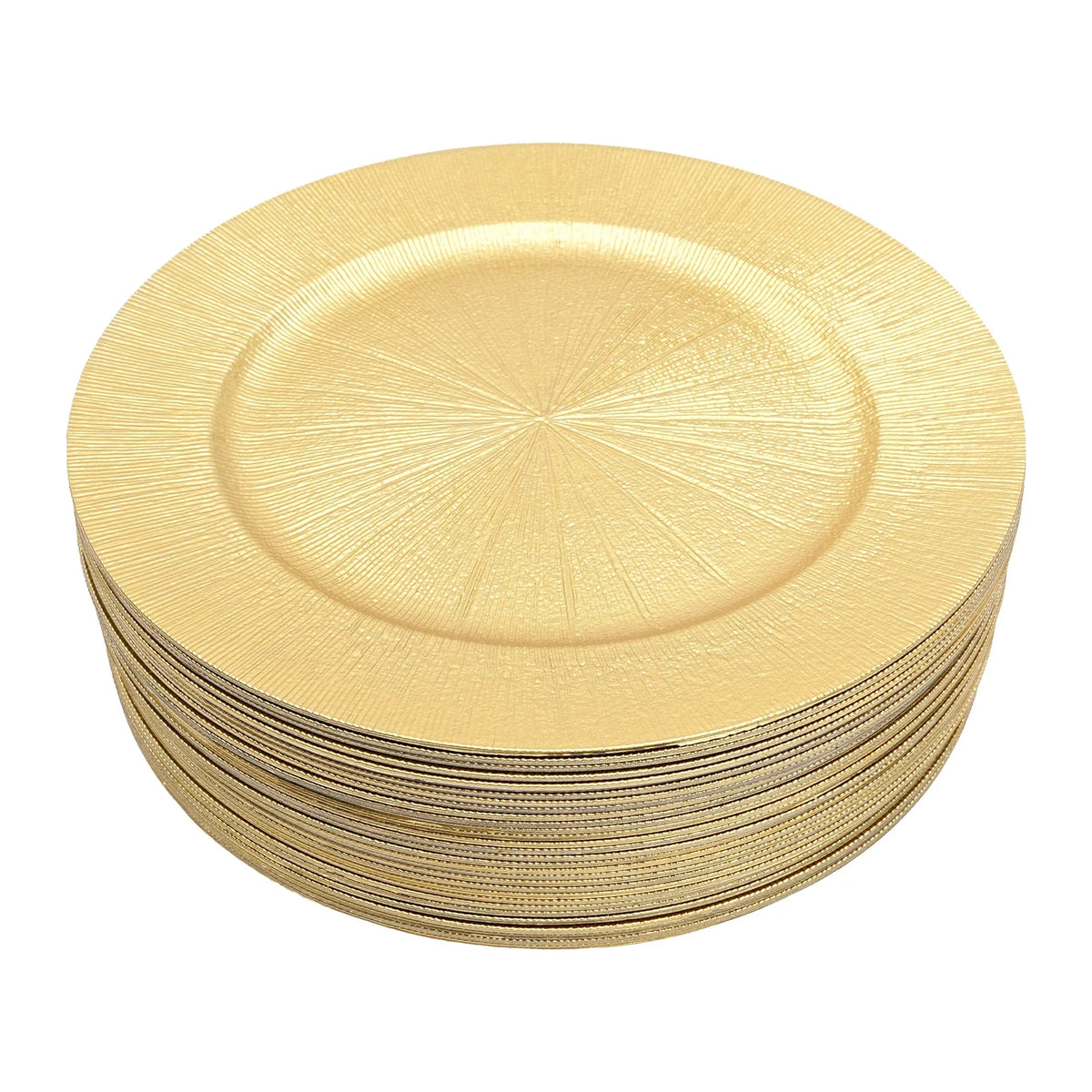 50-Pack Gold Charger Plates – Pp – 12.99" – Spray Painted – Stackable – for Wedding Party Banquet Table Decor – 17.64 Lbs