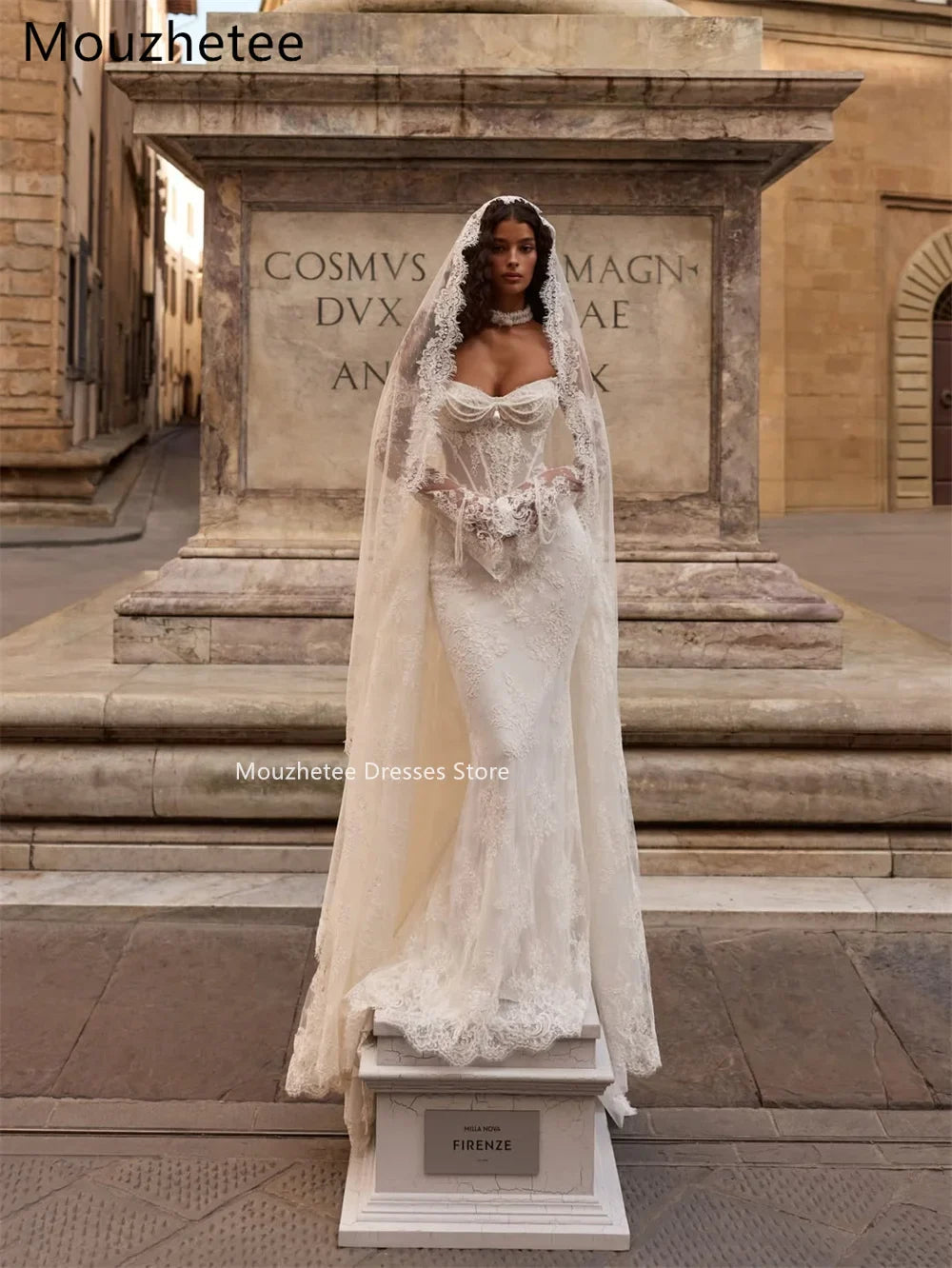 Mouzhetee Mermaid Elegant Pearls Lace Strapless Wedding Dresses Simple Sleeveless Brides Gown Custom Made 2026