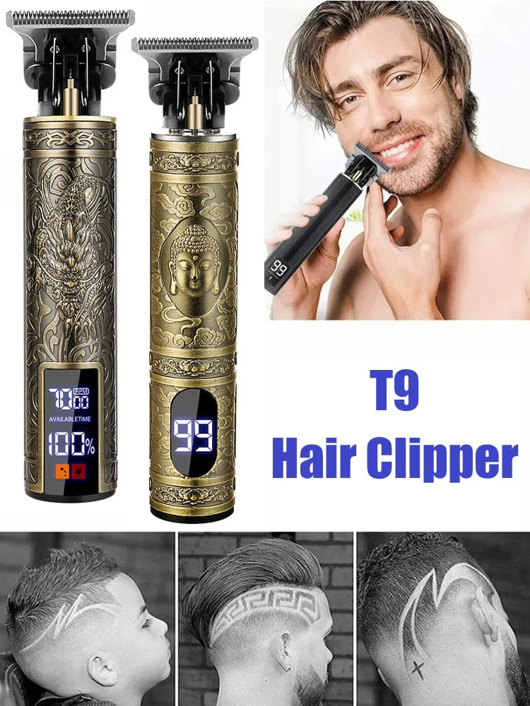 Professional Hair Cutting Machine Vintage T9 Hair Clipper Cutting Machine For Men Shaver Trimmer Rechargeable Carving Mark Razor