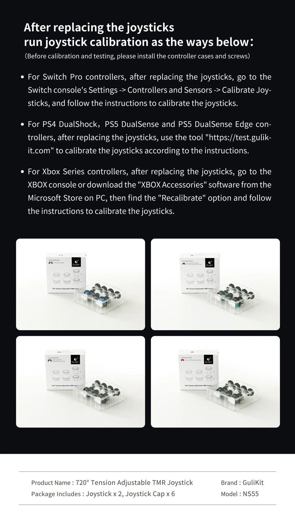 GuliKit 720° Tension Adjustable TMR Joystick for PS4 PS5 Edge Gamepad for Switch Pro Xbox Series Controller Game Accessories