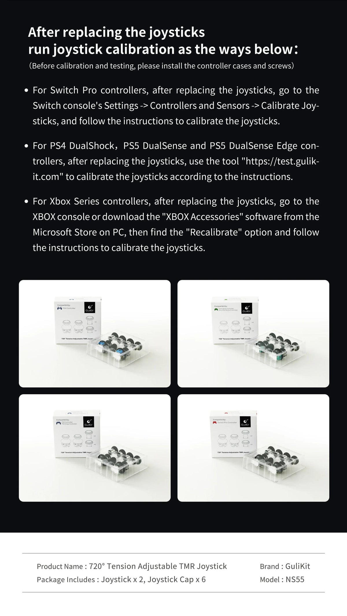 GuliKit 720° Tension Adjustable TMR Joystick for PS4 PS5 Edge Gamepad for Switch Pro Xbox Series Controller Game Accessories
