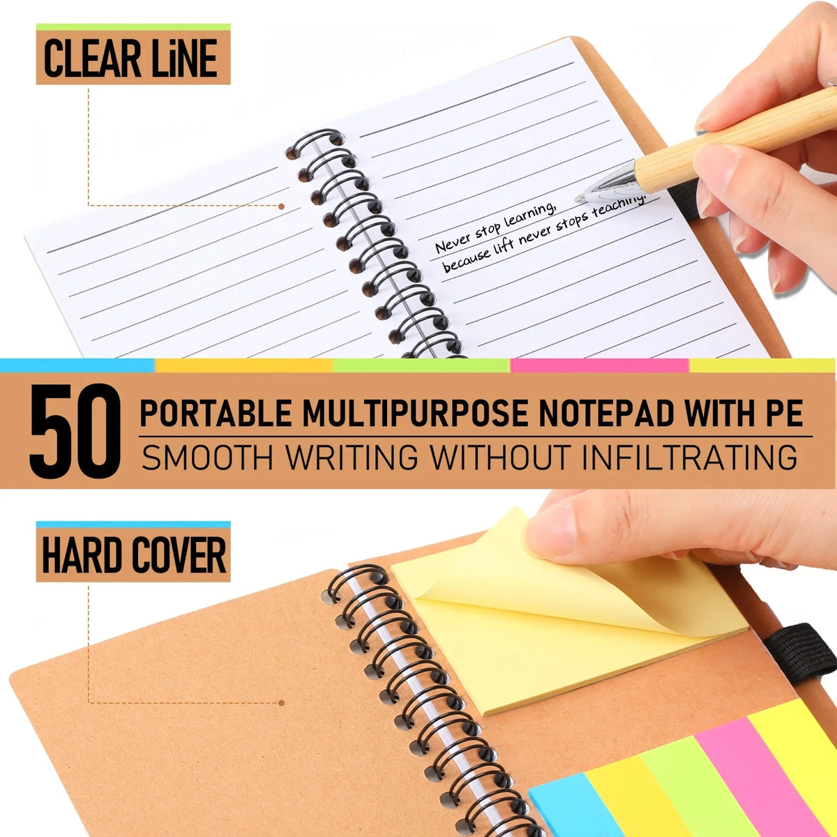 Spiral Notebook Set with Sticky Notes Colored Index Tabs Pen Kraft Paper Sticky Note for Team Teacher Employee Appreciation Gift