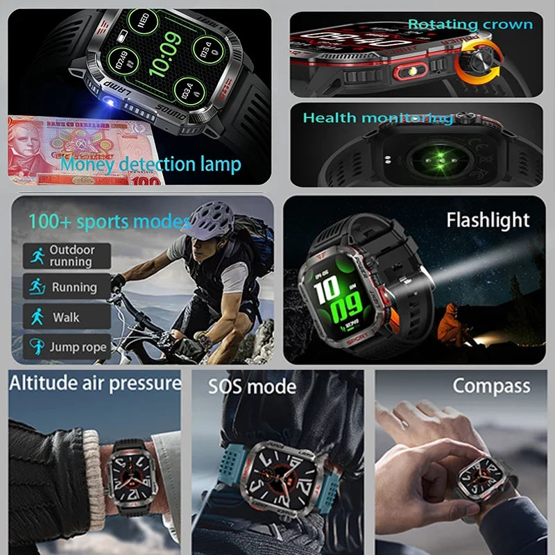 New Military GPS Smart Watch Men Flashlight Compass Waterproof 600mAh Battery Outdoor Sport Tracker Bluetooth Call Smartwatch
