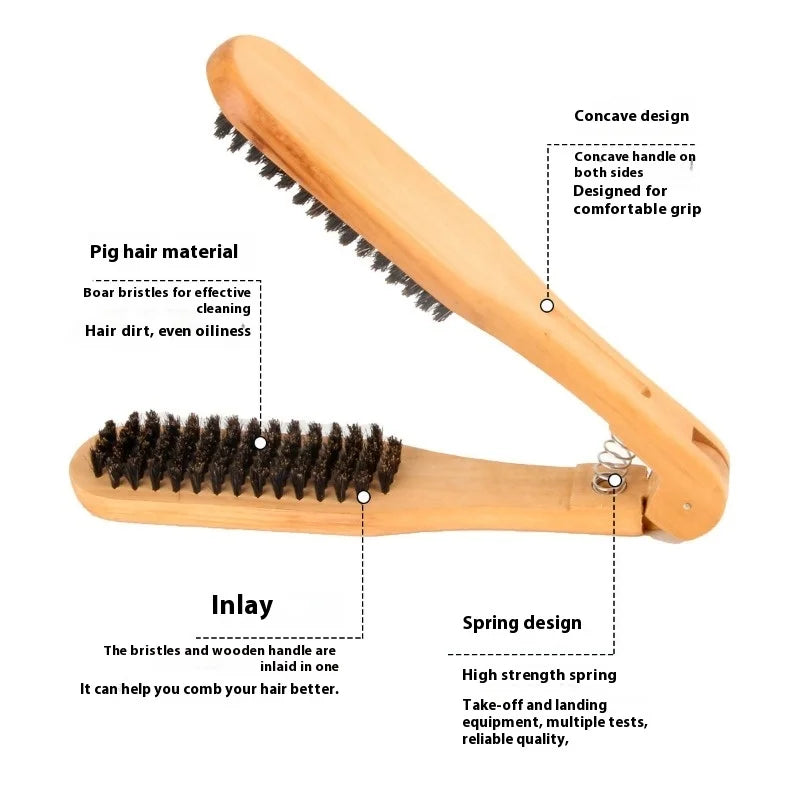 Professional Straight Hair Straightener V-shaped Comb Anti Static Double Brushes Hairdressing Comb Wooden Hair Straightener Tool