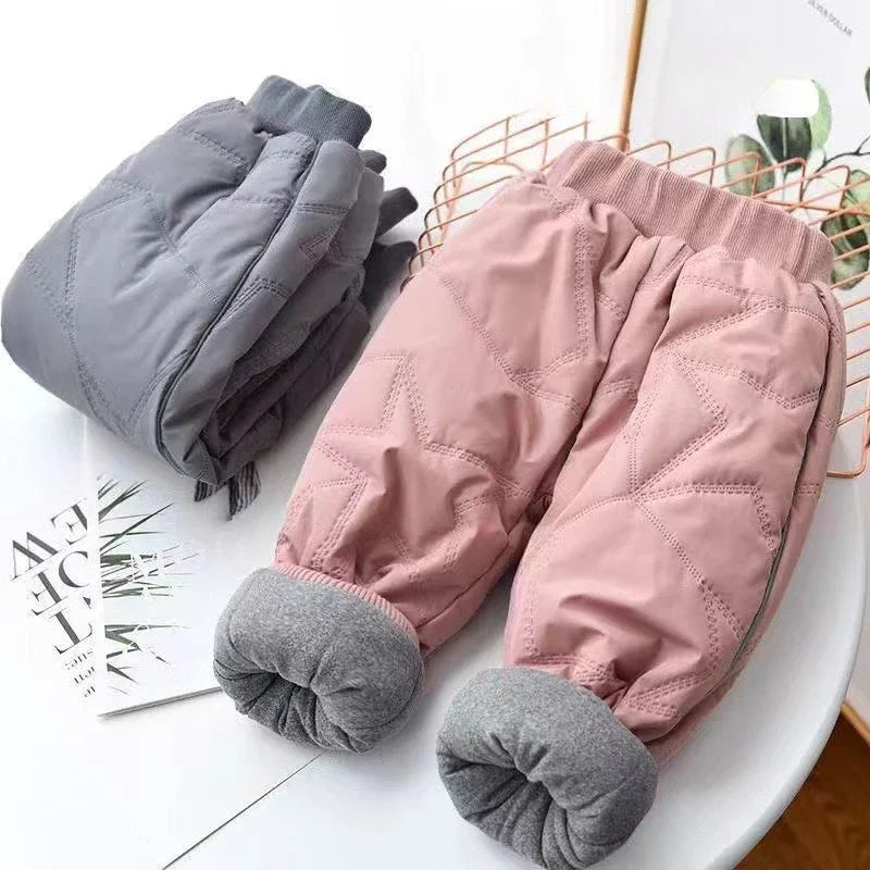 Kids Winter Thermal Pants, Cotton Padded Warm Trousers for Snow Play