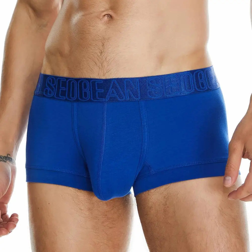 SEOBEAN Men's Breathable Cotton Boxer Shorts U-Convex Pouch Low-Waist Soft Stretch Underwear for Daily Casual & Intimate Wear