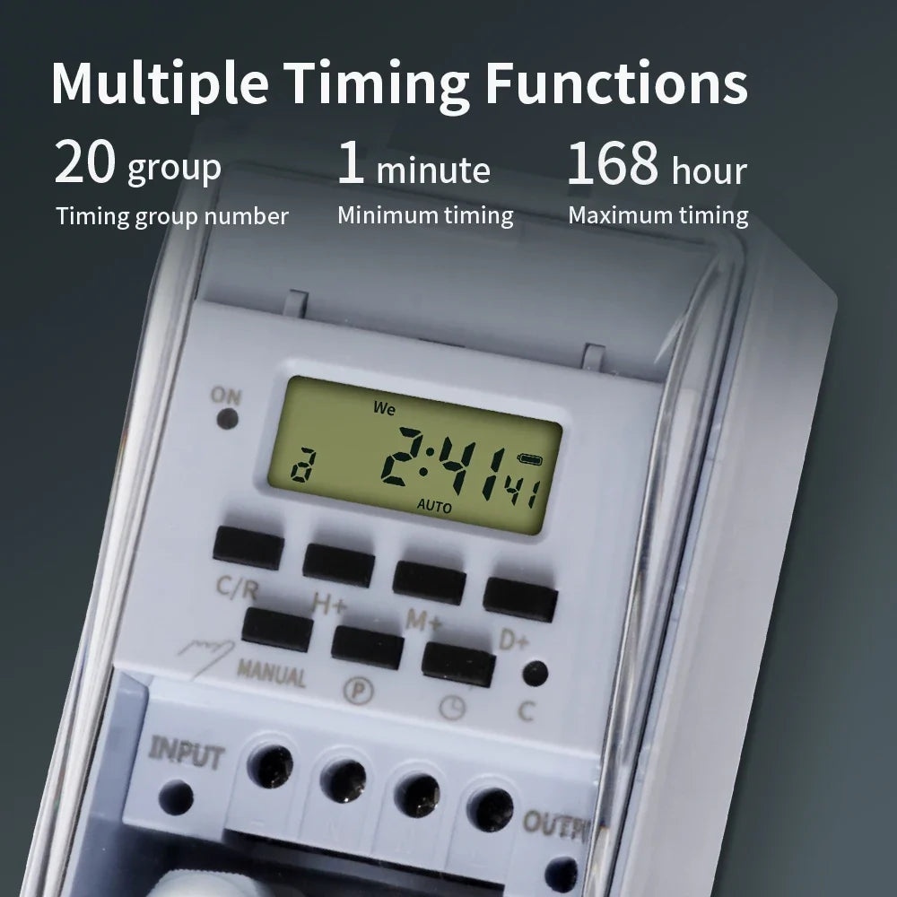 TNCE 30A Timer Switch, Waterproof 220V time controller, set to seconds, 32 groups of timer on and off, for light, water pump
