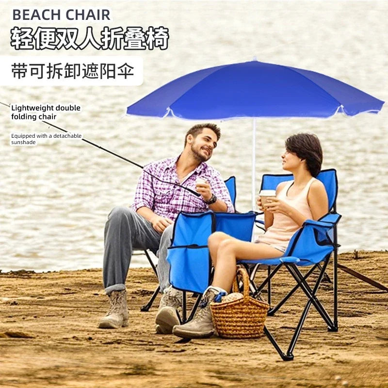 Factory direct sales outdoor leisure beach chair sunshade ice pack double  portable camping chair folding  wholesale