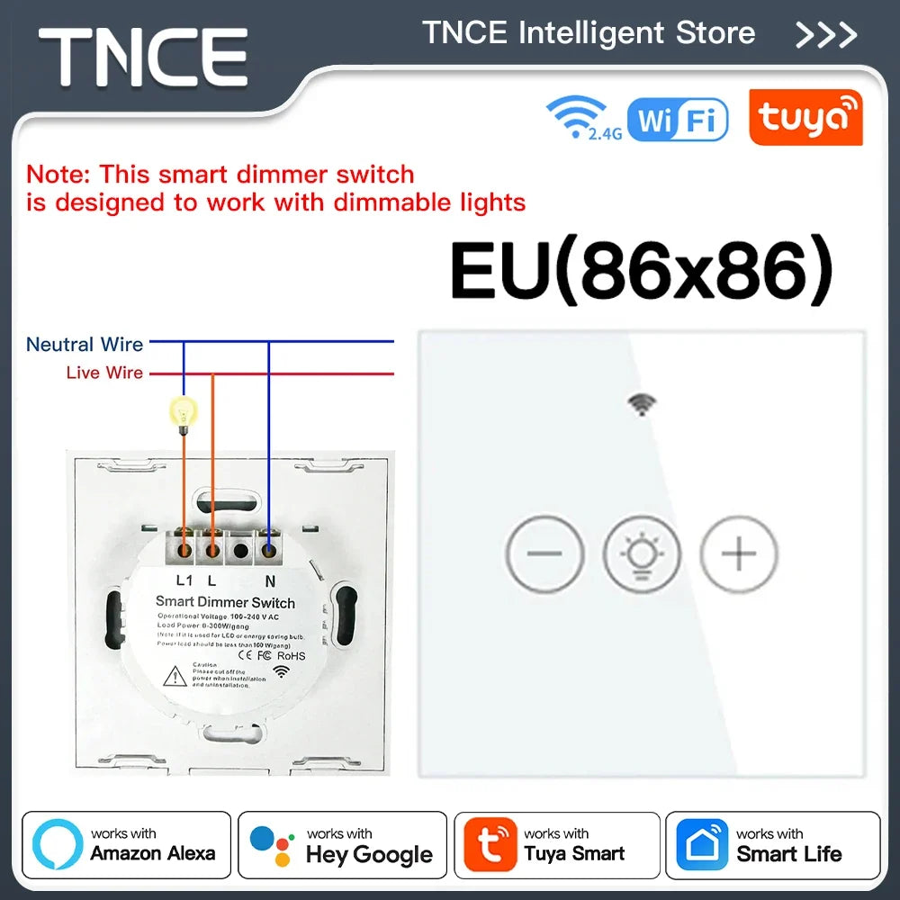 TNCE Tuya WIFI Light Dimmer Switch EU/US Brightness adjust LED Dimmer Breaker Module Smart Life Voice Control Alexa Google Home