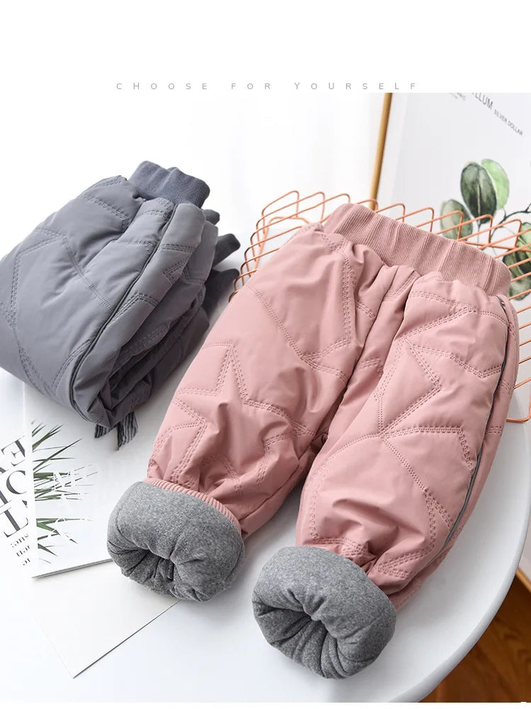 Kids Winter Thermal Pants, Cotton Padded Warm Trousers for Snow Play