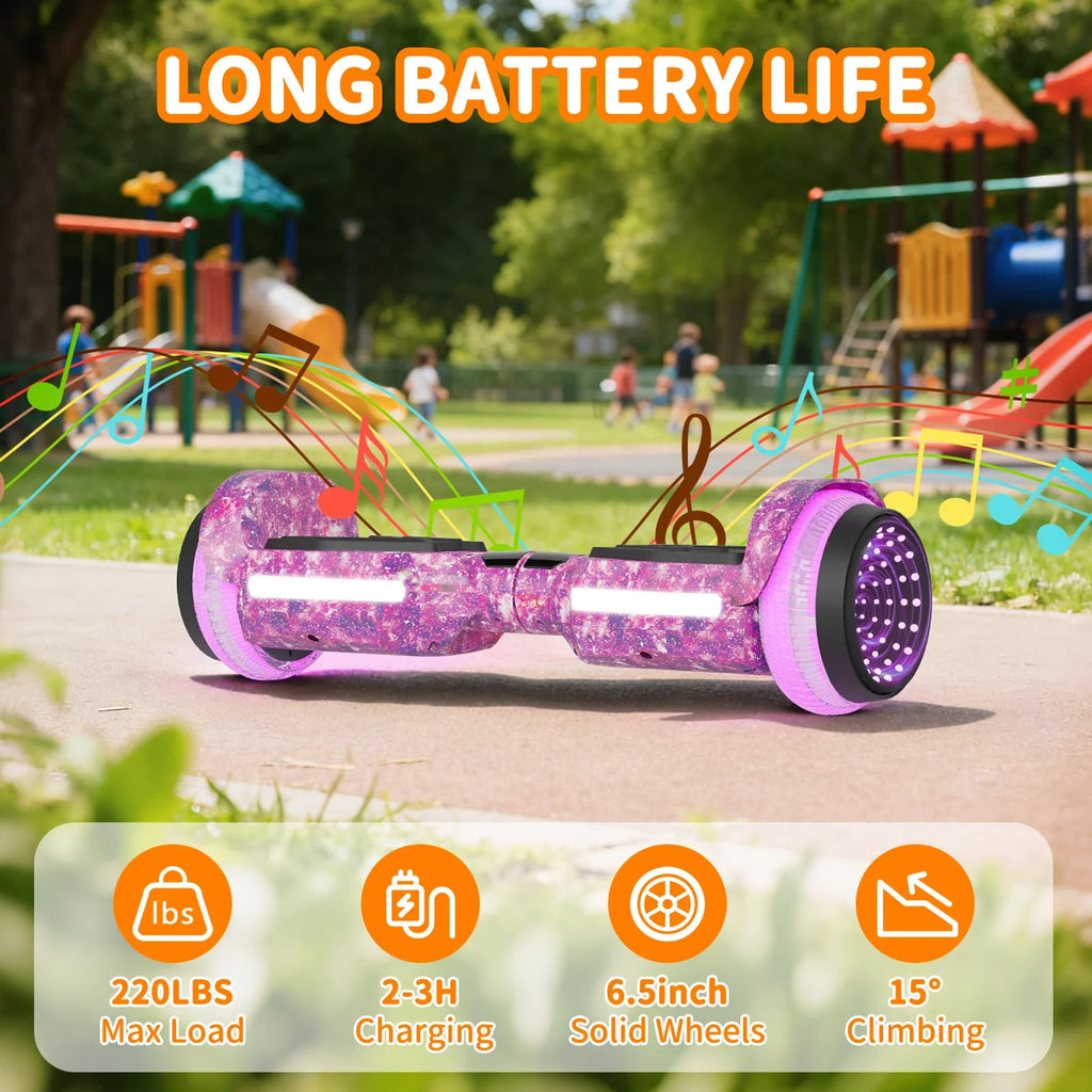 Commugo Electric Scooter All Terrain Self-Balancing Scooter with Bluetooth Speaker and LED Lights, 300W X 2 Hoverboard 7.5mph for kids adults