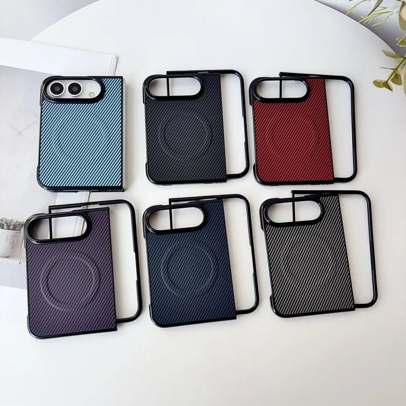 Magnetic Phone Case for iPhone Duo Ultra Fold Cover Carbon Fiber Pattern Soft TPU Shell for Magsafe Charge Anti-knock